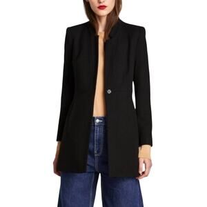 ♥️ Zara Inverted Lapel Long Black Blazer Coat Minimalist Modern Career Size XL